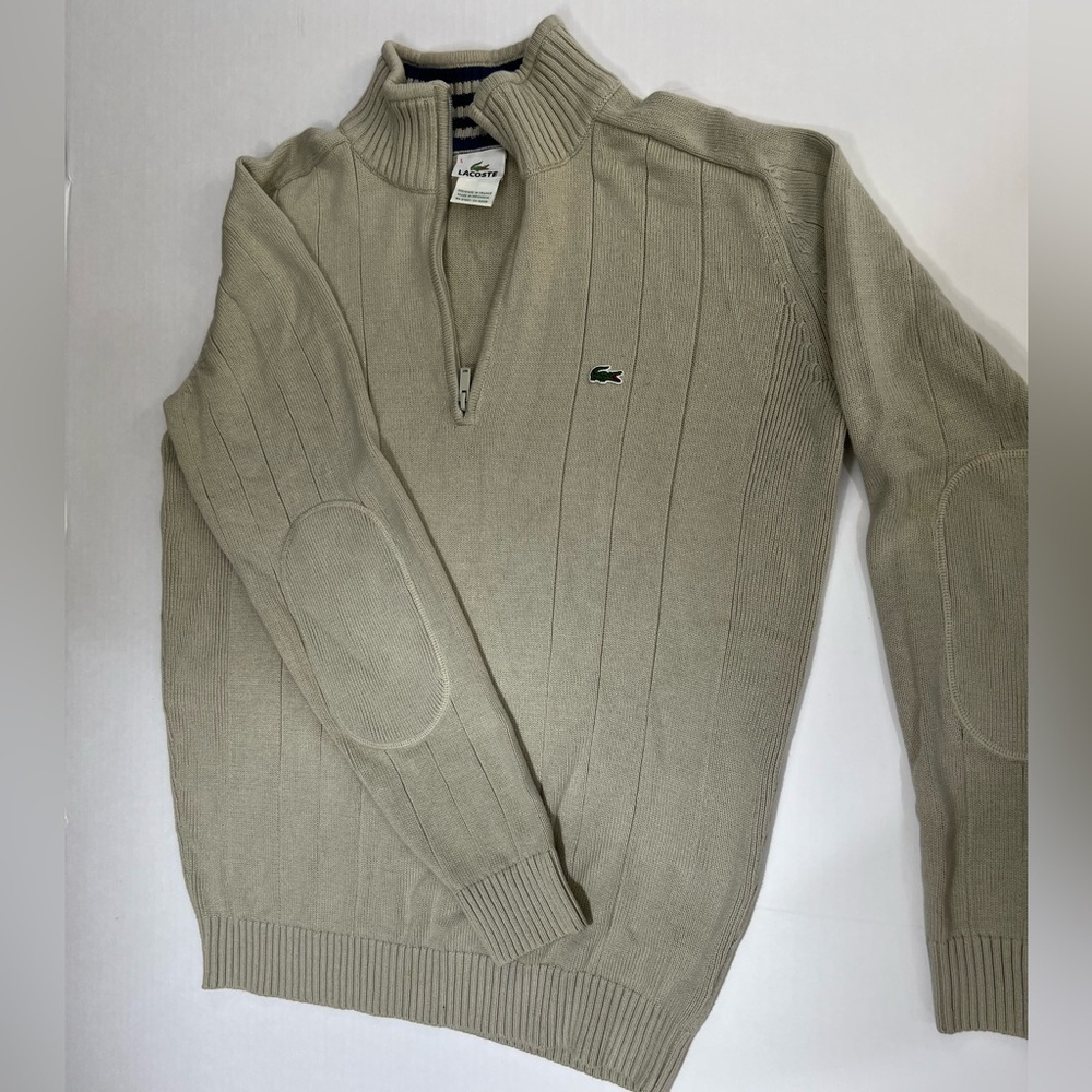 Lacoste Tan Zip Up Sweater with Ribbed Detailing - Picture 2 of 10